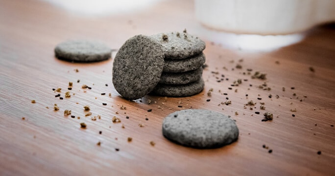 A stack of Sesame Sablé on the table